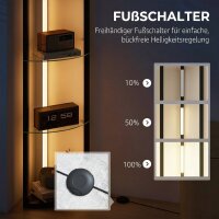 LED Stehlampe mit Glasregal Stehleuchte mit 3 Helligkeitsstufen Fußschalter für Wohnzimmer Schlafzimmer Schwarz