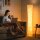 Stehlampe mit Papierschirm, Fußschalter, 3 Helligkeitsstufen, Weiß