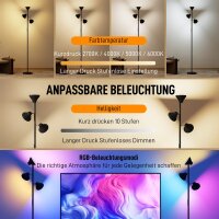 Stehlampe Dimmbar mit Leselampe, Stehleuchte RGB Farbwechsel mit Fernbedienung Touch-Steuerung 3 drehbare Köpfe Schwarz