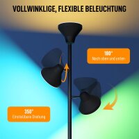 Stehlampe Dimmbar mit Leselampe, Stehleuchte RGB Farbwechsel mit Fernbedienung Touch-Steuerung 3 drehbare Köpfe Schwarz