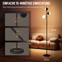 Stehlampe Dimmbar mit Leselampe, Stehleuchte RGB Farbwechsel mit Fernbedienung Touch-Steuerung 3 drehbare Köpfe Schwarz