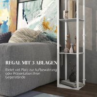 Stehlampe mit Regal, 3 Fächer, kompakte Maße, MDF, Weiß