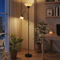 Uplighter, Mutter-und-Kind-Stehlampe, hohe Lampe mit 3 Farbtemperaturen und flexiblem Schwanenhals, Schwarz