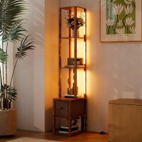 LED-Stehlampe mit Regalen, einstellbare Helligkeit, Fußschalter für Schlafzimmer, Rustikales Braun