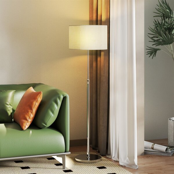 Stehlampe mit Fernbedienung, höhenverstellbar, Stoffschirm, Metallständer, anpassbare Helligkeit, Fußschalter, Beige