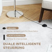 Stehlampe mit Fernbedienung, höhenverstellbar, Stoffschirm, Metallständer, anpassbare Helligkeit, Fußschalter, Beige