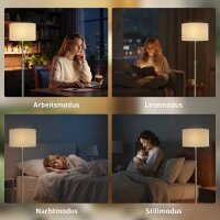 Stehlampe mit Fernbedienung, höhenverstellbar, Stoffschirm, Metallständer, anpassbare Helligkeit, Fußschalter, Beige