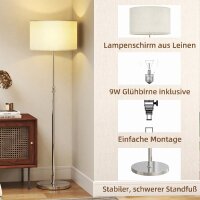 Stehlampe mit Fernbedienung, höhenverstellbar, Stoffschirm, Metallständer, anpassbare Helligkeit, Fußschalter, Beige