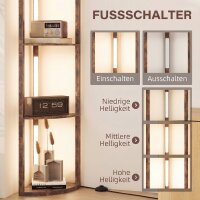 LED Stehlampe mit Regalen, 5-stufig dimmbare, moderne Stehleuchte mit 3 Helligkeitsstufen und Fußschalter, Rustikal Braun