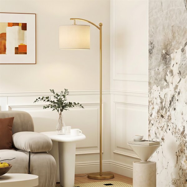 Stehlampe, verstellbare Lichtoptionen, Fußschalter, Fernbedienung, Metall, Gold