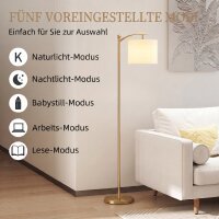 Stehlampe, verstellbare Lichtoptionen, Fußschalter, Fernbedienung, Metall, Gold