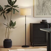 Stehlampe mit Fernbedienung, höhenverstellbar, Stoffschirm, Metallständer, anpassbare Helligkeit, Fußschalter, Schwarz