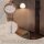 Stehlampe, gebogener Kopf, Fußschalter, Marmorsockel, Kunststoffschirm, Weiß