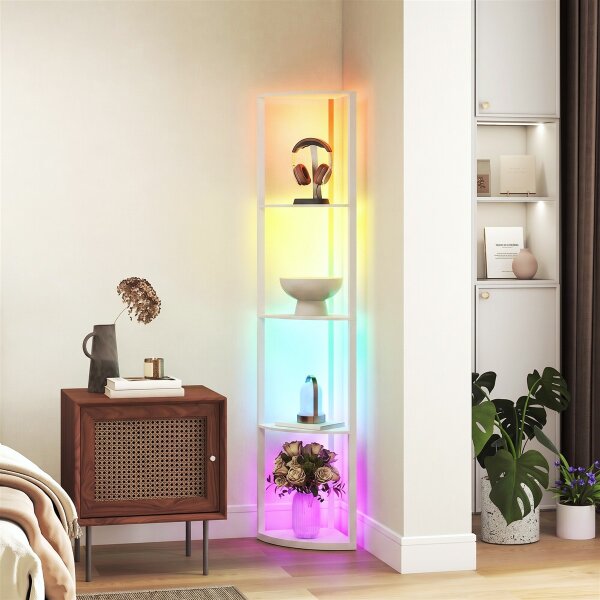 LED Stehlampe 5-stufige dimmbar Stehleuchte mit Regal,  RGB Farbwechsel, Fernbedienung