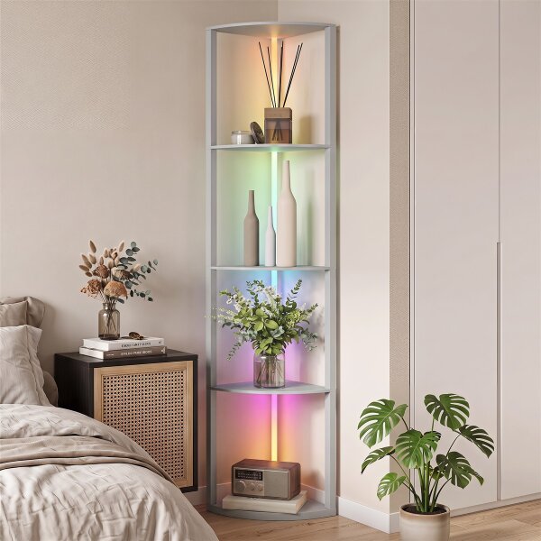 LED Stehlampe 5-stufige dimmbar Stehleuchte mit Regal,  RGB Farbwechsel, Fernbedienung