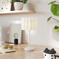 Tischlampe im Retro-Stil, Nachttischlampe, Kunststoff-Schirm, Knopfschalter, Weiß