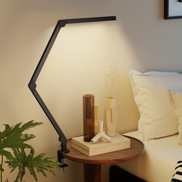 Schreibtischlampe, anpassbare Helligkeit und Farbe, Metallklemme, 96 LEDs, Schwarz