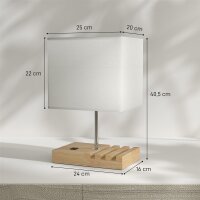 Nachttischlampe, USB-Anschlüsse, Holz, Stoff,...