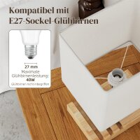 Nachttischlampe, USB-Anschlüsse, Holz, Stoff, Wippschalter, Ablagefächer, Weiß