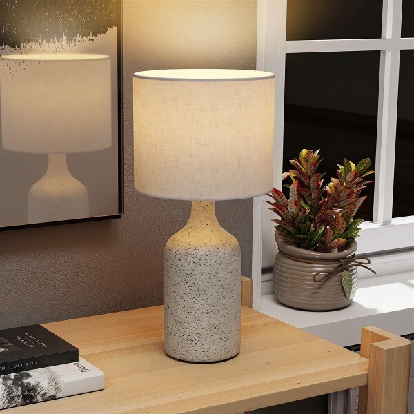 Tischlampe Tischleuchte, Nachttischlampe Schreibtischlampe mit Keramiksockel, Leinenschirm, 22x22x45 cm Sandfarben+Beige