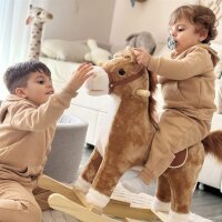 Kinder Schaukelpferd Baby Schaukeltier Pferd mit Tiergeräusche Spielzeug Haltegriffe für 36-72 Monate Plüsch Braun 65 x 32,5 x 61 cm