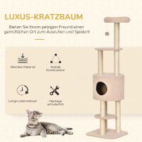 Kratzbaum 148 cm hoch Katzenbaum mit Höhle, 4 Spielzeuge, Sisalstämme, große Plattform, mehrstöckig für Katzen bis 5 kg
