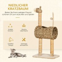Kratzbaum 101 cm Katzenturm im Giraffendesign, mit Höhle, Spielball, Jutestämme für mittelgroße Katzen bis 5 kg