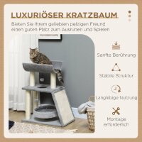 Kratzbaum Katzenbaum, inkl. Spielzeug und Katzenbett, 60 cm x 30 cm x 76 cm, Hellgrau
