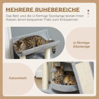 Kratzbaum Katzenbaum, inkl. Spielzeug und Katzenbett, 60 cm x 30 cm x 76 cm, Hellgrau
