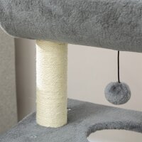 Kratzbaum Katzenbaum, inkl. Spielzeug und Katzenbett, 60 cm x 30 cm x 76 cm, Hellgrau