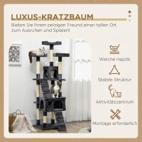 Kratzbaum 173 cm Katzenturm mit Höhle, Sisalstämme, große Plattform, mehrstöckig Dunkelgrau