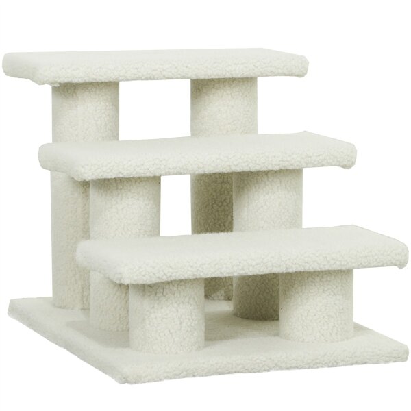 Katzentreppe 3 Stufen Tiertreppe Treppe für Katze Haustiertreppe Plüsch 45 x 35 x 34 cm cm Beige