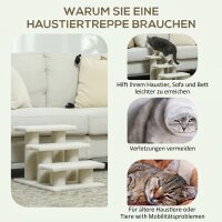 Katzentreppe 3 Stufen Tiertreppe Treppe für Katze Haustiertreppe Plüsch 45 x 35 x 34 cm cm Beige