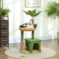 Kratzbaum 98 cm hoch Katzenbaum mit Höhle, Katzenbett Blätter-Design, Jutestämme, 2 Spielbälle für Katzen unter 5 kg