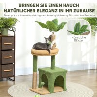 Kratzbaum 98 cm hoch Katzenbaum mit Höhle, Katzenbett Blätter-Design, Jutestämme, 2 Spielbälle für Katzen unter 5 kg