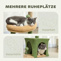 Kratzbaum 98 cm hoch Katzenbaum mit Höhle, Katzenbett Blätter-Design, Jutestämme, 2 Spielbälle für Katzen unter 5 kg