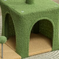 Kratzbaum 98 cm hoch Katzenbaum mit Höhle, Katzenbett Blätter-Design, Jutestämme, 2 Spielbälle für Katzen unter 5 kg