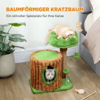 Kratzbaum 53 cm hoch Katzenbaum mit Höhle, Baumstamm-Design, Jutestämme, 2 Bälle für 1-2 Katzen unter 5 kg, Braun+Grün