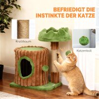 Kratzbaum 53 cm hoch Katzenbaum mit Höhle, Baumstamm-Design, Jutestämme, 2 Bälle für 1-2 Katzen unter 5 kg, Braun+Grün