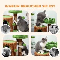 Kratzbaum 53 cm hoch Katzenbaum mit Höhle, Baumstamm-Design, Jutestämme, 2 Bälle für 1-2 Katzen unter 5 kg, Braun+Grün