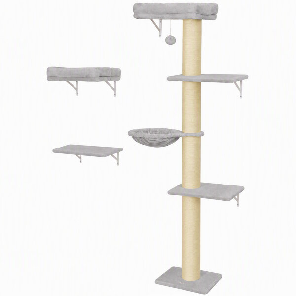 Kletterwand Katzen, 3-teilig Katzenkletterwand Set, Katzen Wandelemente mit Kratzbaum, Plattformen Hängematte