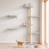 Kletterwand Katzen, 3-teilig Katzenkletterwand Set, Katzen Wandelemente mit Kratzbaum, Plattformen Hängematte