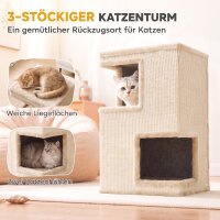 3-stöckiges Katzentonne für drinnen, halbgeschlossene Katzenhöhle mit Kratzflächen rundum, 2 Katzenhöhlen