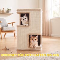 3-stöckiges Katzentonne für drinnen, halbgeschlossene Katzenhöhle mit Kratzflächen rundum, 2 Katzenhöhlen