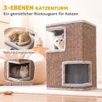 3-stöckiges Katzentonne für drinnen, halbgeschlossene Katzenhöhle mit Kratzflächen rundum, 2 Katzenhöhlen
