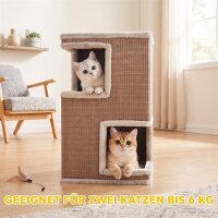 3-stöckiges Katzentonne für drinnen, halbgeschlossene Katzenhöhle mit Kratzflächen rundum, 2 Katzenhöhlen