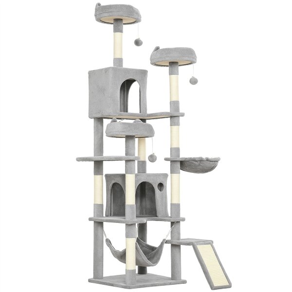 Kratzbaum 192 cm Katzenturm mit Höhle, Sisalstämme, große Plattform, Hängematten Rampe für 2-3 Katzen unter 5 kg