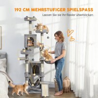 Kratzbaum 192 cm Katzenturm mit Höhle, Sisalstämme, große Plattform, Hängematten Rampe für 2-3 Katzen unter 5 kg