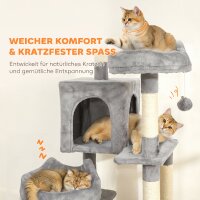 Kratzbaum 192 cm Katzenturm mit Höhle, Sisalstämme, große Plattform, Hängematten Rampe für 2-3 Katzen unter 5 kg