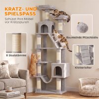 Kratzbaum 204 cm Katzenbaum mit Höhlen Leiter mehrstöckiger Katzenkratzbaum für 1–3 Katzen je bis 6 kg Hellgrau